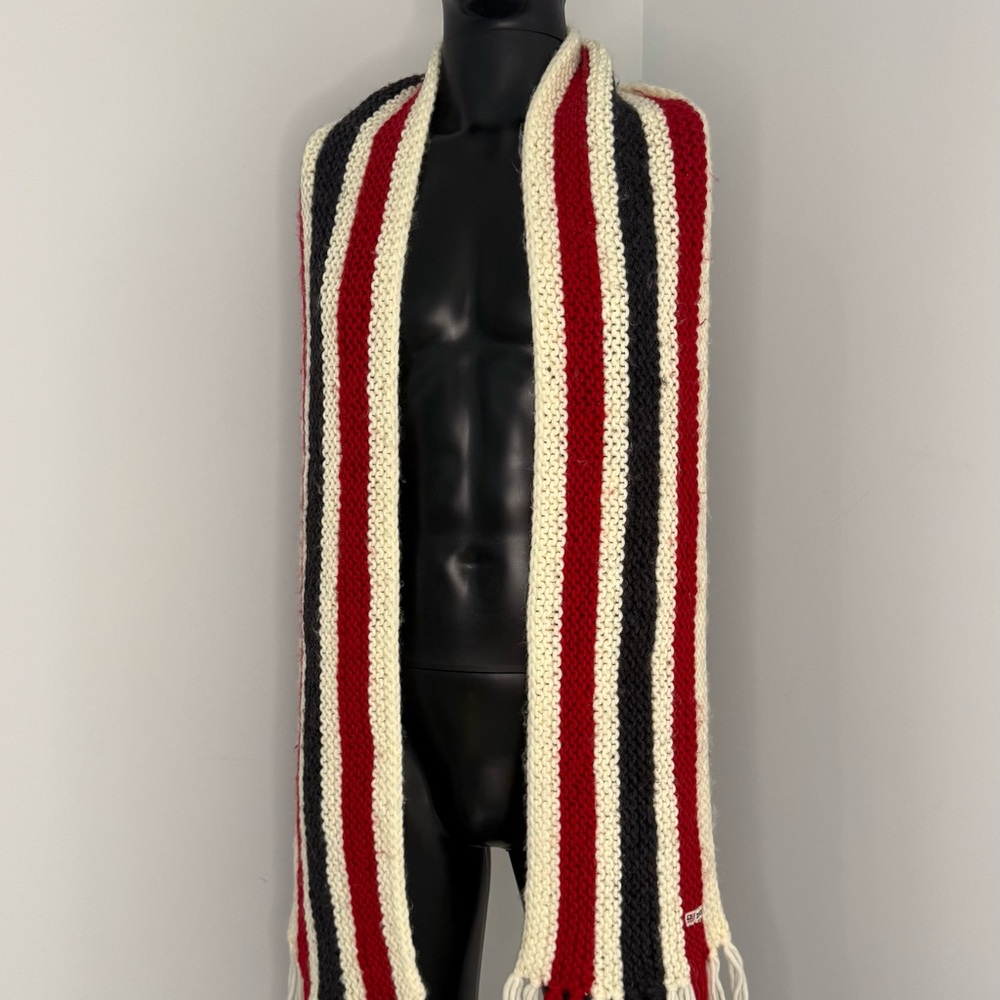 RL Polo Jeans Company Striped Knit Scarf in Red, White, and Black 75.5”